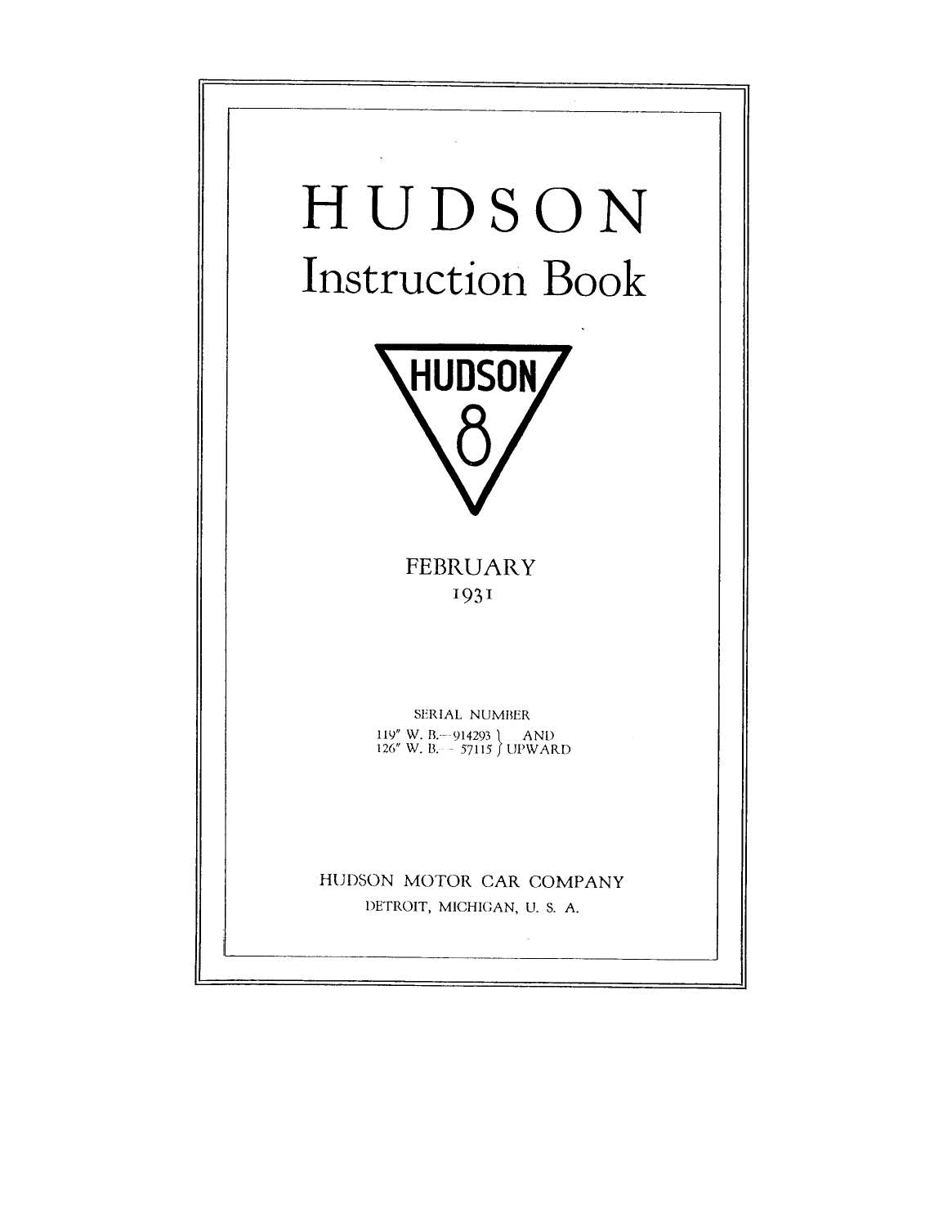 1931 Hudson 8 Instruction Book